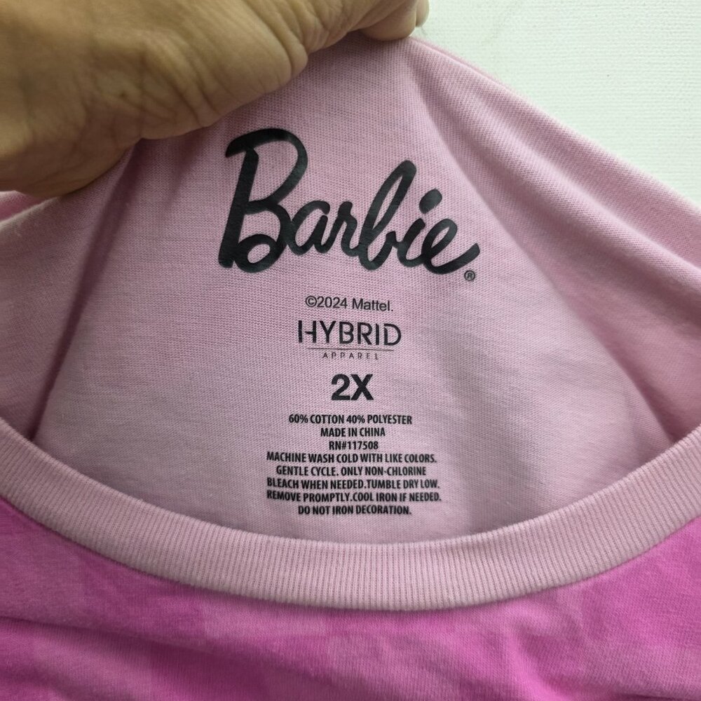 BARBIE CALIFORNIA T-SHIRT pink 80s race car checkered BIG LOGO FRONT BACK 2XL - Picture 3 of 7